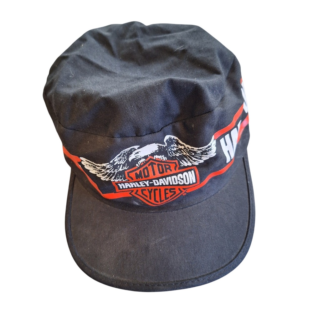 Harley Davidson Vintage Eagle Motorcycle Pillbox Painters Cap Adjustable USA